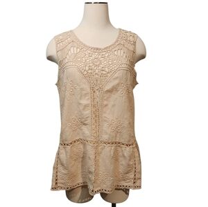 DEMOCRACY CROCHETED EMBROIDERED SLEEVELESS IVORY ROMANTIC TOP SZ S